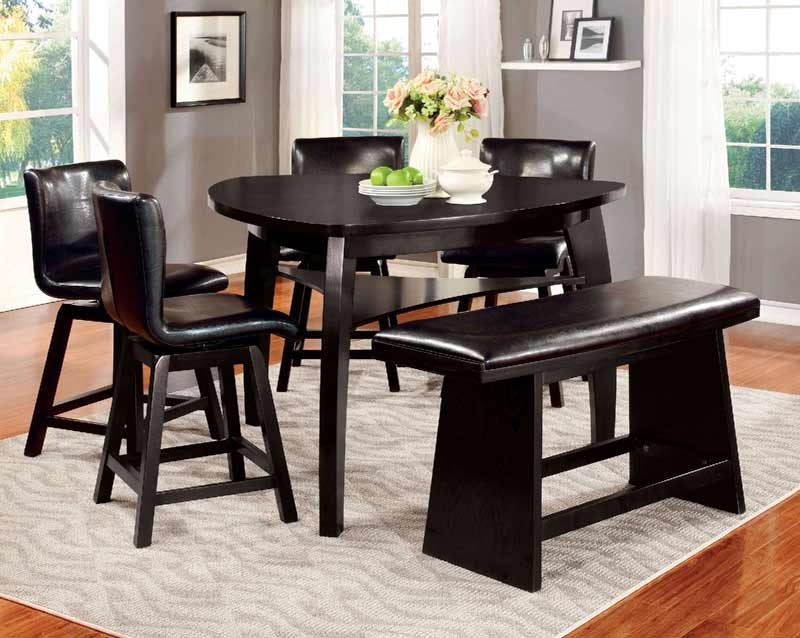 Furniture of America - HURLEY 6 Piece COUNTER HT. TABLE Set in Black - CM3433PT-6SET