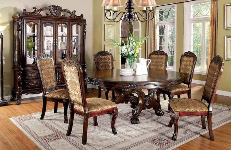 Furniture of America - Medieve Double Pedestal Round Dining Table in Cherry - CM3557CH-RT - Dining Room Set