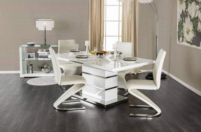 Furniture of America - MIDVALE 7 Piece Dining Table Set in White-Chrome - CM3650T-7SET - GreatFurnitureDeal