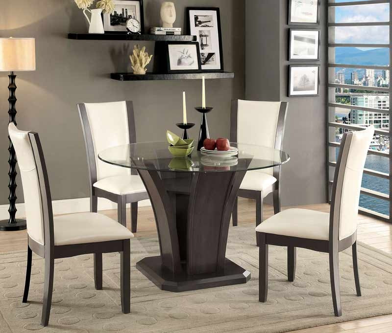 Furniture of America - MANHATTAN 5 Piece Round Dining Table Set in Gray - CM3710GY-RT-5SET