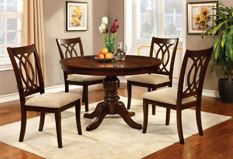 Furniture of America - CARLISLE 5 Piece Round Dining Table Set in Brown Cherry - CM3778RT-5SET