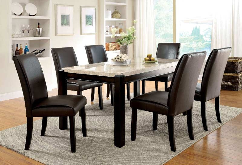 Furniture of America - GLADSTONE I 7 Piece Dining Table Set in Dark Walnut/Ivory - CM3823T-7SET