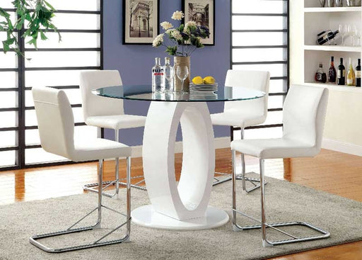 Furniture of America - LODIA II 5 Piece ROUND COUNTER HT. TABLE Set in White - CM3825WH-RPT-5SET - GreatFurnitureDeal