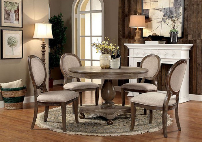 Furniture of America - Kathryn 5 Piece Round Dining Table Set in Dark Oak - CM3872RT-5SET