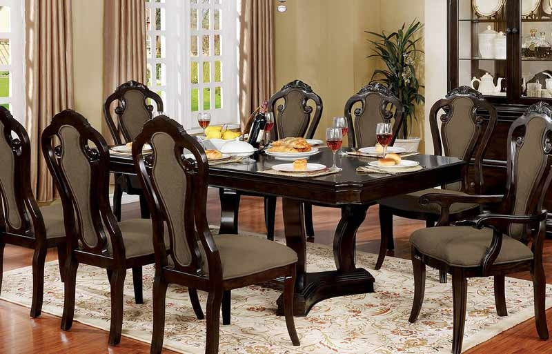 Furniture of America - Rosalina 10 Piece Double Pedestal Dining Room Set in Walnut - CM3878-10SET - Dining Table