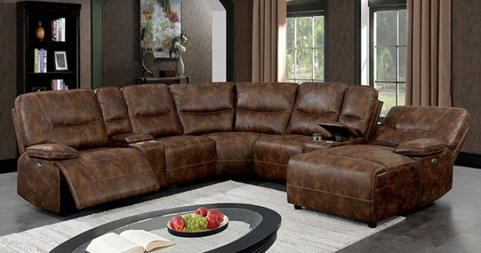 Furniture of America - Chantelle Power Sectional in Brown - CM6229BR - GreatFurnitureDeal