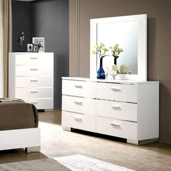 Furniture of America - Malte 5 Piece Eastern King Bedroom Set in White - CM7049WH-EK-5SET - Dresser Set