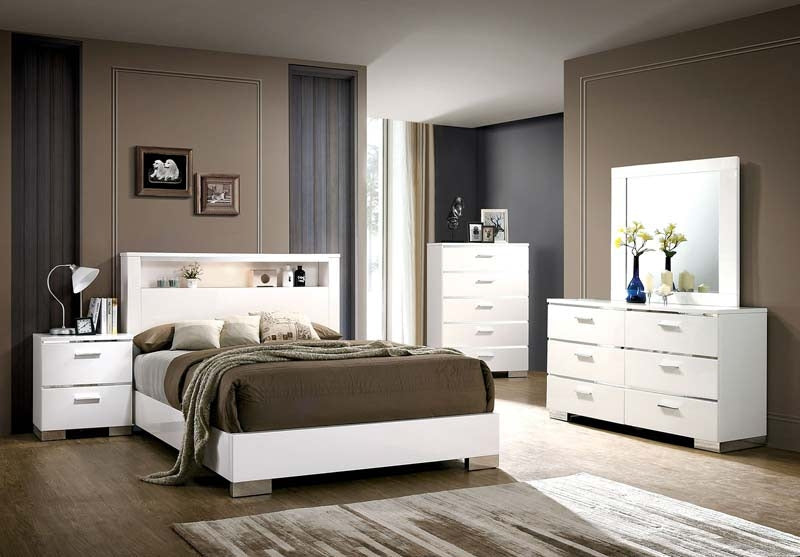 Furniture of America - Malte 4 Piece Eastern King Bedroom Set in White - CM7049WH-EK-4SET - GreatFurnitureDeal