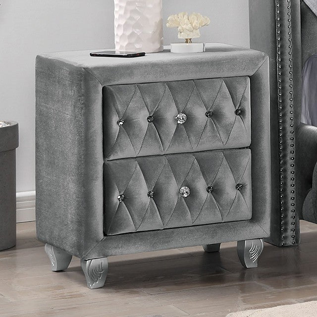 Furniture of America - Zohar Night Stand in Gray/Silver- CM7130GY-N - GreatFurnitureDeal