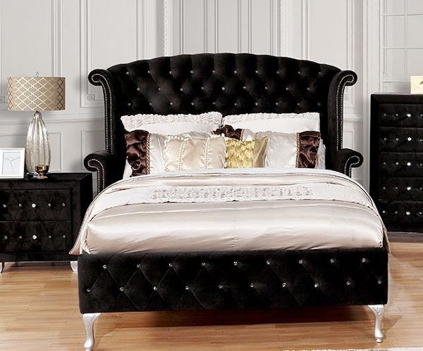 Furniture of America - Alzire 4 Piece California King Bedroom Set in Black - CM7150BK-CK-4SET - California King Bed