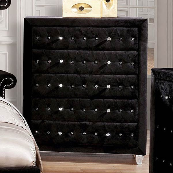 FurniturFurniture of America - Alzire 6 Piece Eastern King Bedroom Set in Black - CM7150BK-EK-6SET - Chest