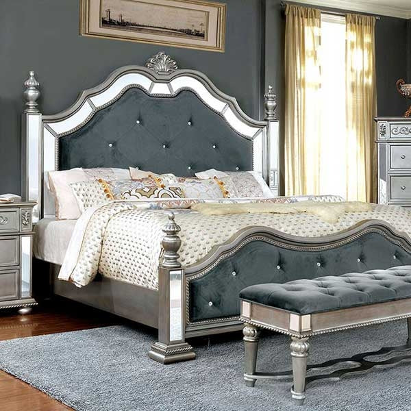 Furniture of America - Azha 3 Piece Queen Bedroom Set in Silver - CM7194-Q-3SET - GreatFurnitureDeal
