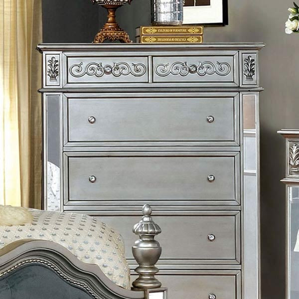 Furniture of America - Azha 7 Piece Eastern King Bedroom Set in Silver - CM7194-EK-7SET - GreatFurnitureDeal