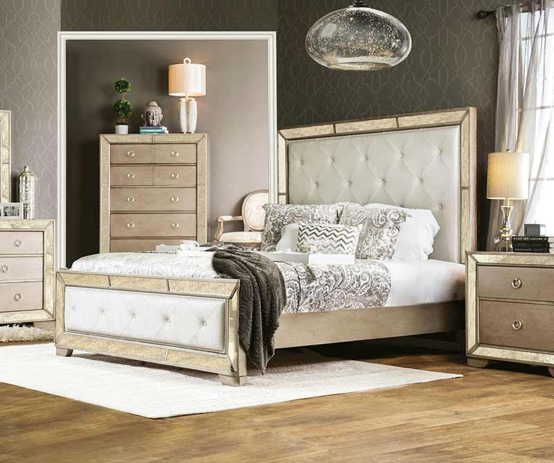 Furniture of America - Loraine 4 Piece Queen Bedroom Set in Champagne - CM7195-Q-4SET - Queen Bed