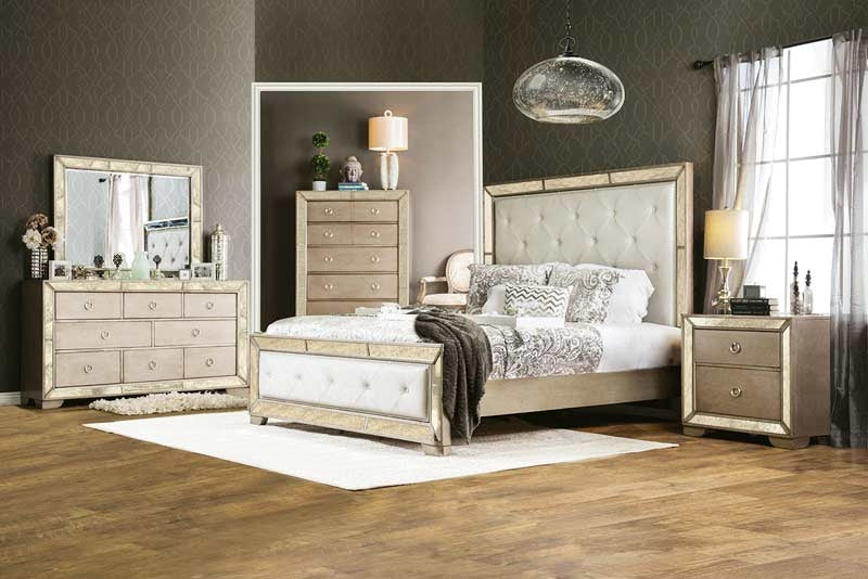 Furniture of America - Loraine 4 Piece Queen Bedroom Set in Champagne - CM7195-Q-4SET