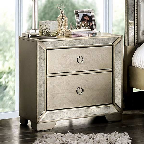 Furniture of America - Loraine 4 Piece Queen Bedroom Set in Champagne - CM7195-Q-4SET - Nightstand