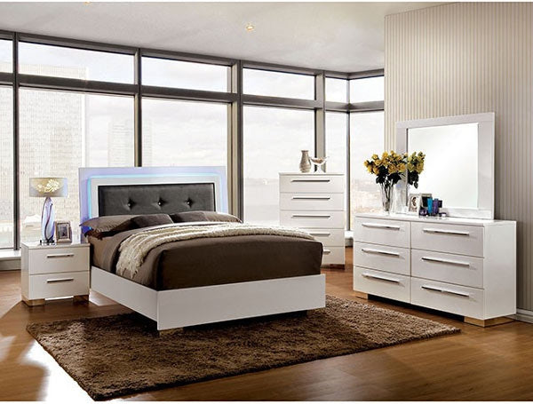Furniture of America - Clementine 5 Piece Eastern King Platform Bedroom Set in Glossy White - CM7201-EK-5SET - GreatFurnitureDeal
