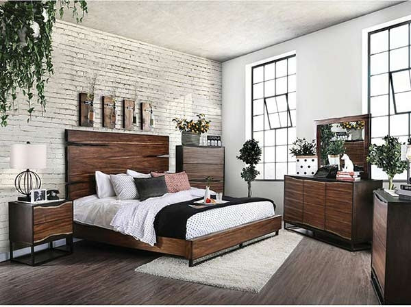Furniture of America - Fulton 4 Piece Eastern King Bedroom Set in Dark Walnut - CM7363-EK-4SET