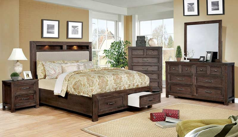 Furniture of America - Tywyn 5 Piece Storage Queen Bedroom Set in Dark Oak - CM7365A-Q-5SET - GreatFurnitureDeal