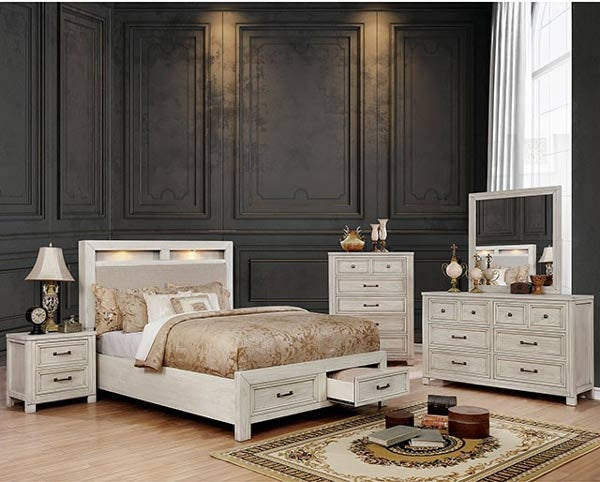 Furniture of America - Tywyn 5 Piece Storage California King Bedroom Set in Antique White - CM7365WH-CK-5SET