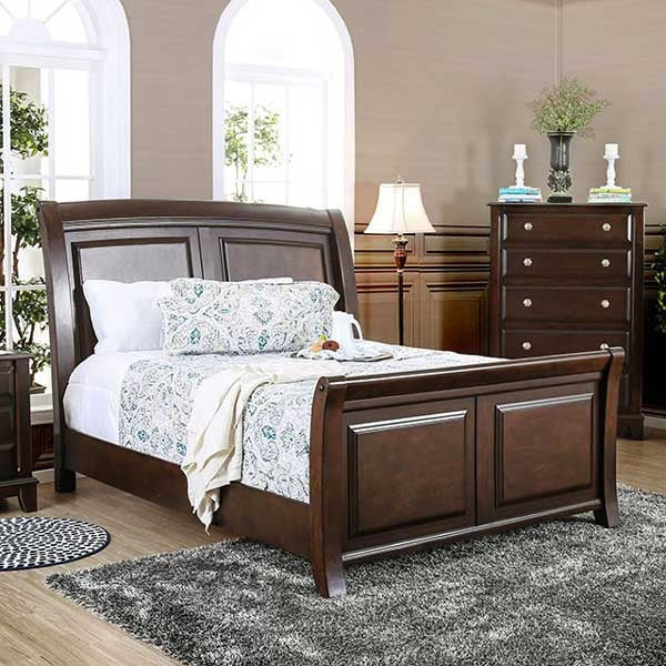 Furniture of America - Litchville 3 Piece Eastern King Sleigh Bedroom Set in Brown Cherry - CM7383-EK-3SET