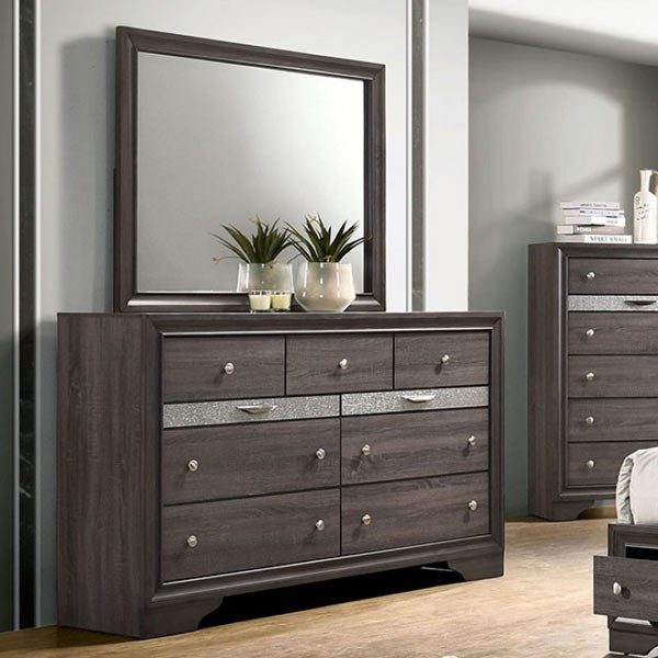 Furniture of America - Chrissy 5 Piece Queen Bedroom Set in Gray - CM7552GY-Q-5SET - Dresser Mirror
