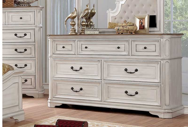 Furniture of America - Pembroke 4 Piece Queen Bedroom Set in Antique White Wash - CM7561-Q-4SET - Dresser