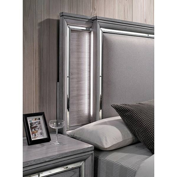 Furniture of America - Alanis 4 Piece Eastern King Bedroom Set in Light Gray - CM7579-EK-4SET - Headboard