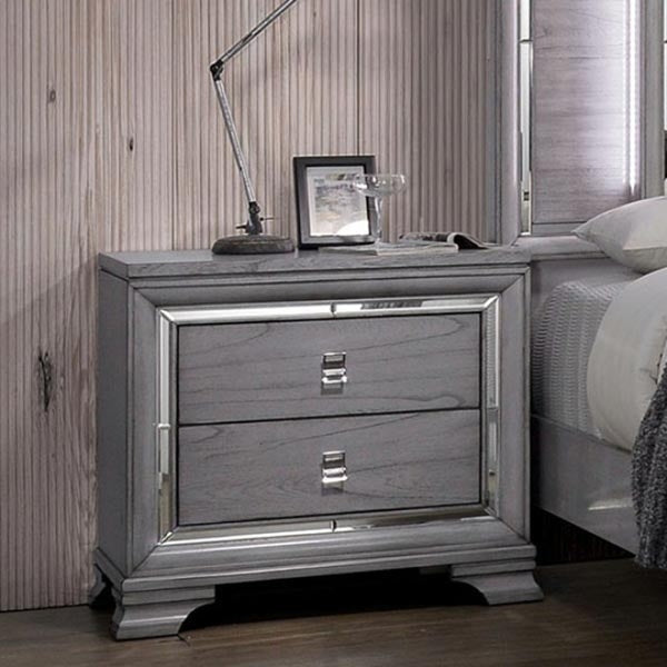 Furniture of America - Alanis 4 Piece Eastern King Bedroom Set in Light Gray - CM7579-EK-4SET - Nightstand