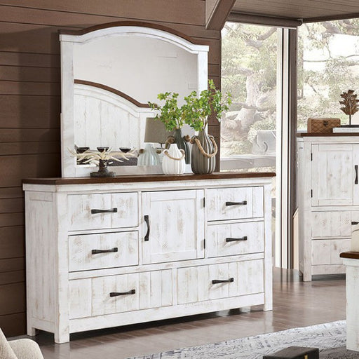 Furniture of America - Alyson Dresser with Mirror in Distressed White - CM7962DM - GreatFurnitureDeal