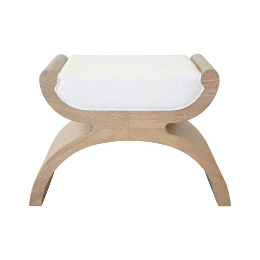 Worlds Away - Curved Base Stool With White Linen Cushion In Cerused Oak - JANNA CO - GreatFurnitureDeal