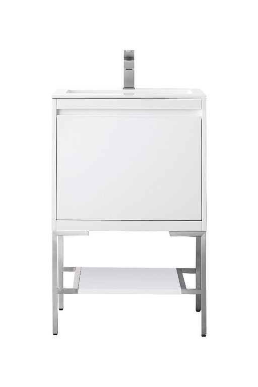 James Martin Furniture - Milan 23.6" Single Vanity Cabinet, Glossy White, Brushed Nickel w-Glossy White Composite Top - 801V23.6GWBNKGW - GreatFurnitureDeal