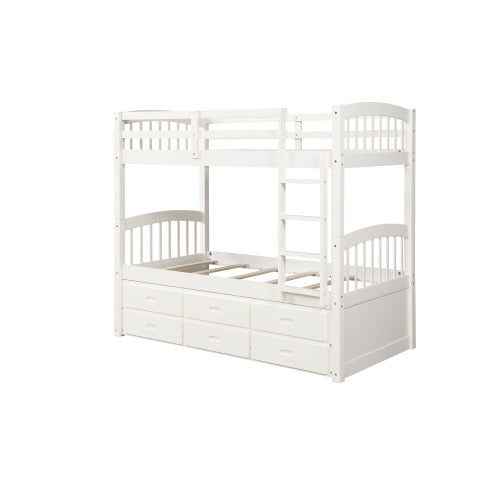 GFD Home - Twin over Twin Wood Bunk Bed with Trundle and Drawers, White - SM000093AAK