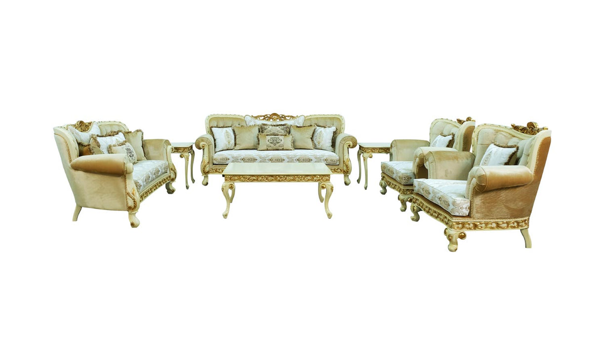 European Furniture - Fantasia 4 Piece Living Room Set in Gold-Off White - 40015-4SET