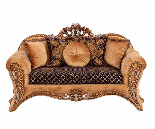 European Furniture - Emperador Luxury Loveseat in Antique Brown with Antique Silver Blended with Light Gold - 42035-L