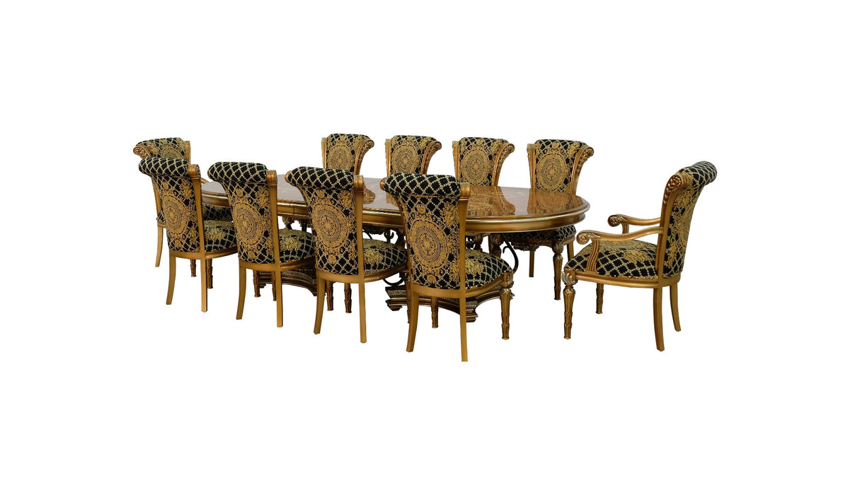 European Furniture - Valentina 11 Piece Dining Room Set in Black and Gold Leaf - 61958-11SET