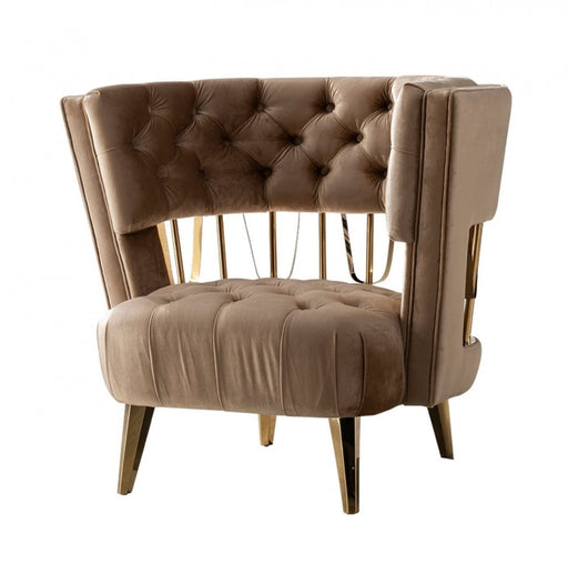VIG Furniture - Divani Casa Courtney - Beige & Gold Fabric Lounge Chair - VGYUHD-1927-CH - GreatFurnitureDeal