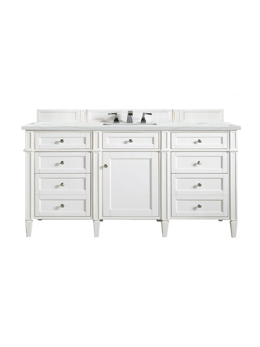 James Martin Furniture - Brittany 60" Bright White Single Vanity w/ 3 CM Ethereal Noctis Quartz Top - 650-V60S-BW-3ENC - GreatFurnitureDeal