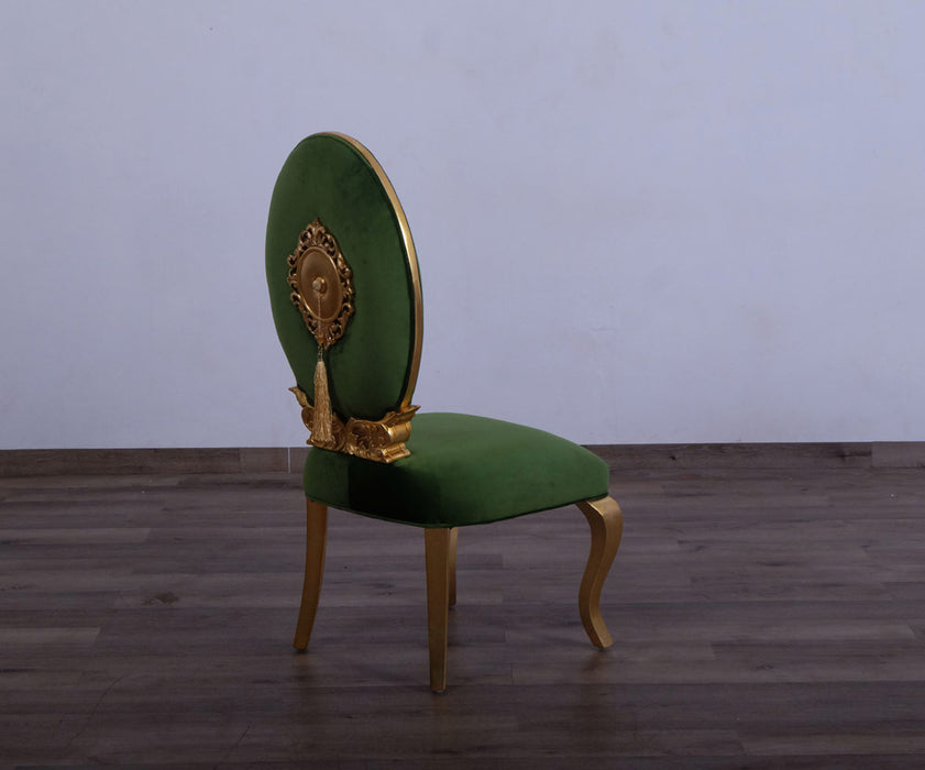European Furniture - Luxor 7 Piece Luxury Dining Table Set in Green & Light Gold - 68582-68582EM-7SET