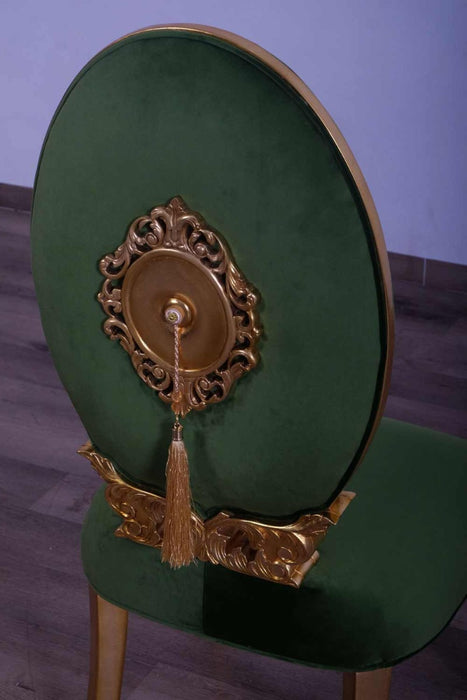 European Furniture - Luxor 7 Piece Luxury Dining Table Set in Green & Light Gold - 68582-68582EM-7SET