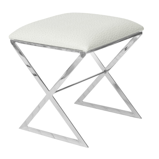 Worlds Away - X Side Stool with Upholstered Cream Ostrich Top In Nickel Plated - X SIDE NUO - GreatFurnitureDeal