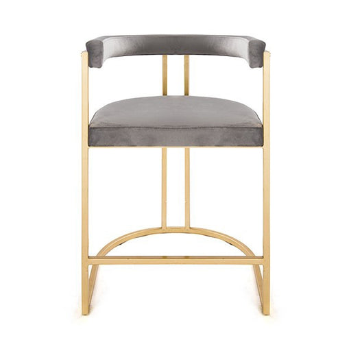 Worlds Away - Barrel Back Gold Leaf Base Counter Stool In Grey Velvet - CROMWELL GGRY