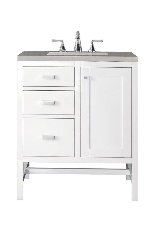 James Martin Furniture - Addison 30" Single Vanity Cabinet, Glossy White, w- 3 CM Grey Expo Quartz Top - E444-V30-GW-3GEX - GreatFurnitureDeal