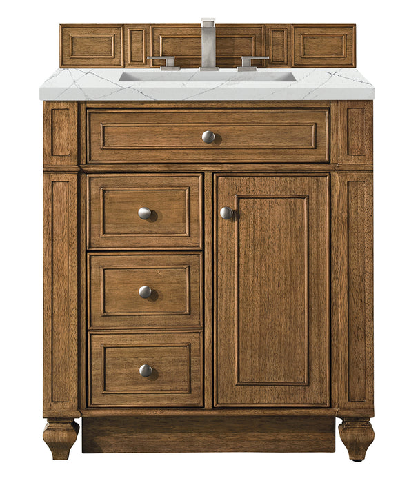 James Martin Furniture - Bristol 30" Single Vanity, Saddle Brown, w/ 3 CM Ethereal Noctis Quartz Top - 157-V30-SBR-3ENC - GreatFurnitureDeal