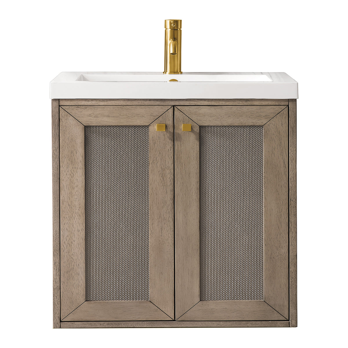 James Martin Chianti 20 Single Vanity Cabinet, Glossy White, Radiant Gold  W/ White Glossy Resin Cntop