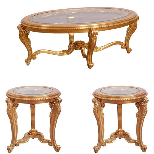 European Furniture - Veronica II 3 Piece Luxury Occasional Table Set in Antique Walnut and Antique Dark Gold leaf - 47078-CT-ET