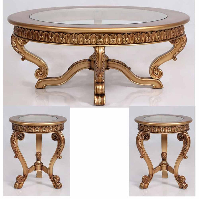 European Furniture - Cleopatra 3 Piece Luxury Occasional Table Set in Golden Bronze - 4798-CT-ET
