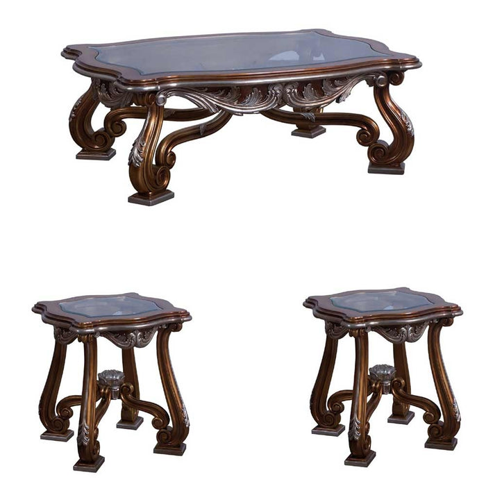 European Furniture - Augustus II 3 Piece Luxury Occasional Table Set in Light Gold & Antique Silver - 37059-CT-ET