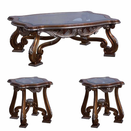 European Furniture - Tiziano II 3 Piece Luxury Occasional Table Set in Light Gold & Antique Silver - 38996-CT-ST