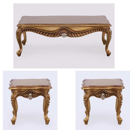 European Furniture - Emperador 3 Piece Luxury Occasional Table Set in Antique Brown with Antique Silver - 42035-CT-ET